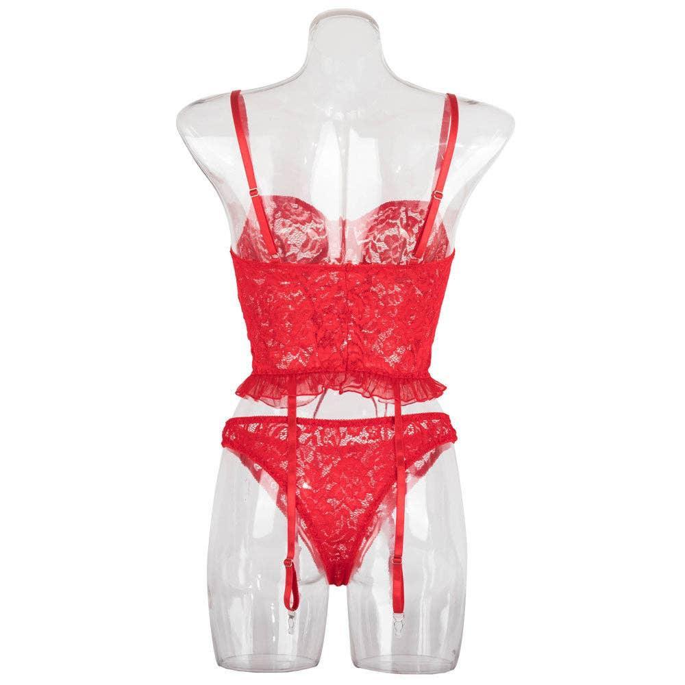 Sexy Solid Color Lace Lingerie Set with Garter