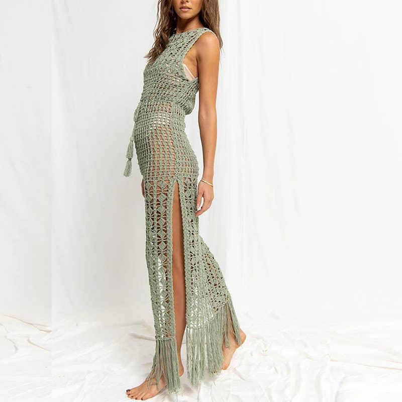 Solid Color Tassels Bikini Swimwear Cover Up Dress