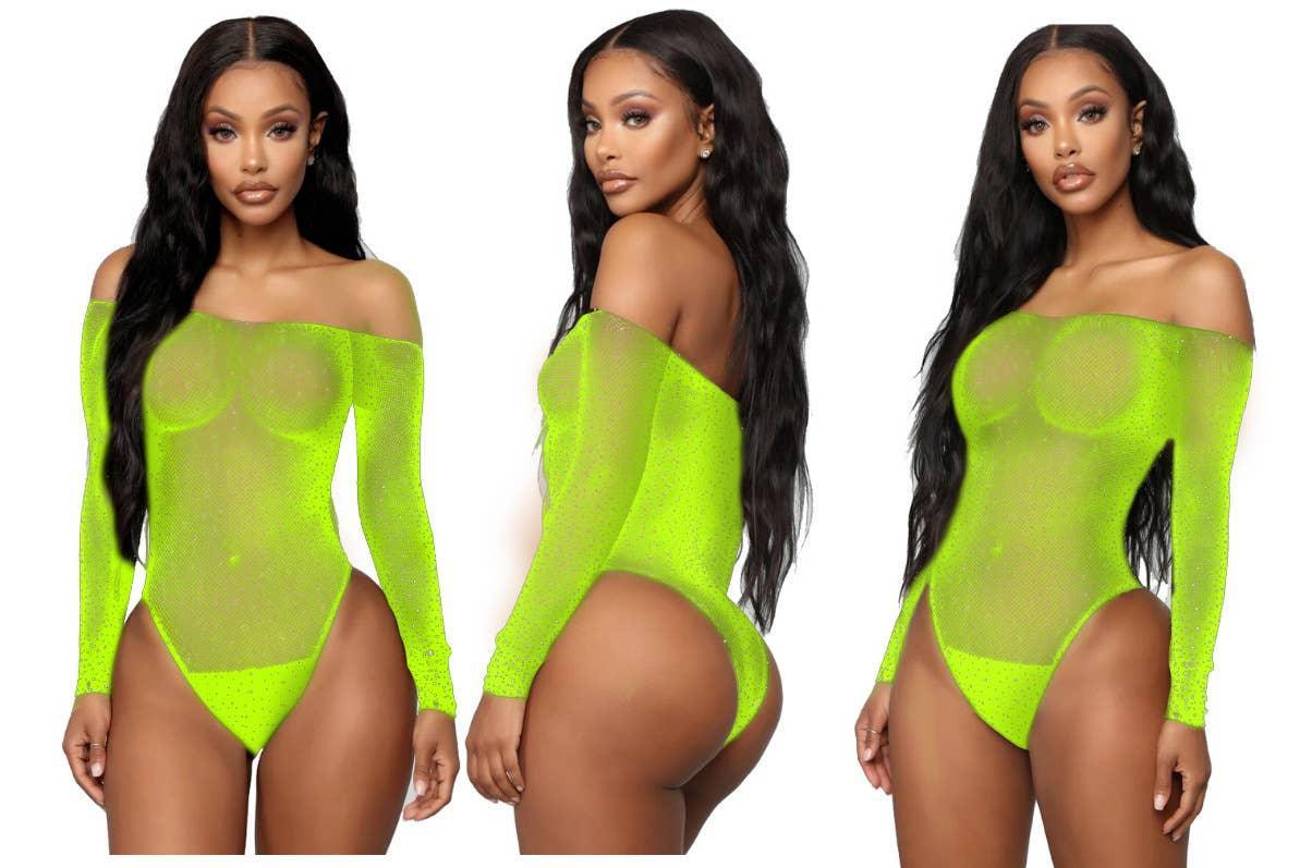 Sparkle Fishnet Long Sleeves Teddy Lingerie Bodystocking