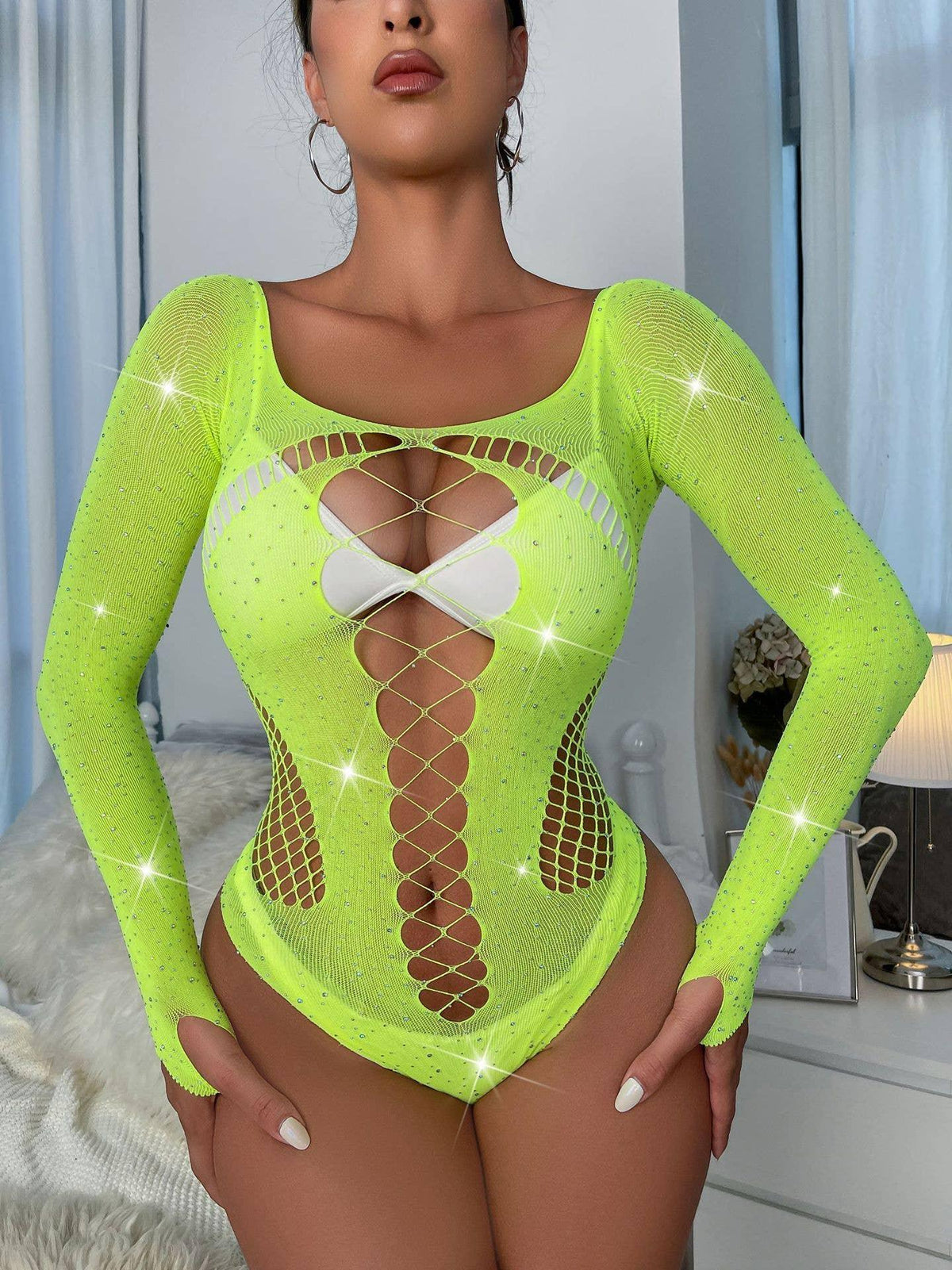 Sparkle Fishnet Teddy See Throught Lingerie Bodystocking TZ122