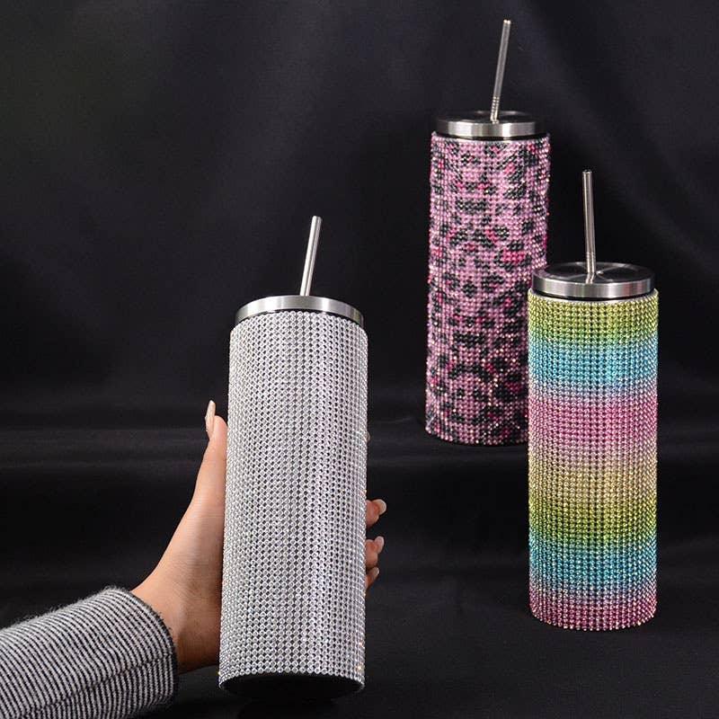 Sparkle Rhinestone Water Bottle 17oz with Straw