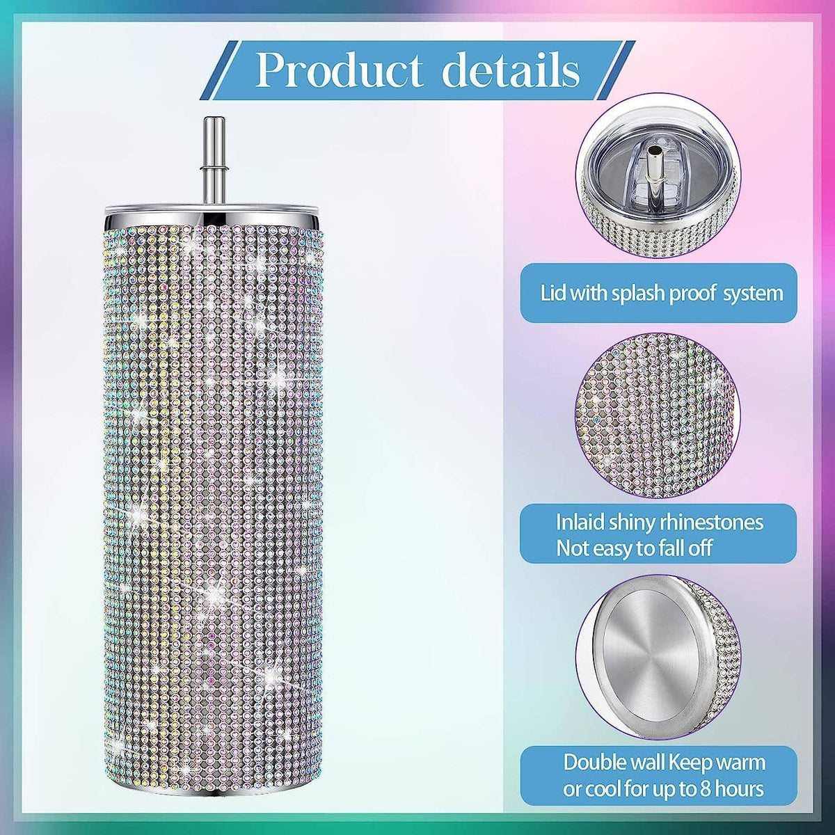 Sparkle Rhinestone Water Bottle 17oz with Straw