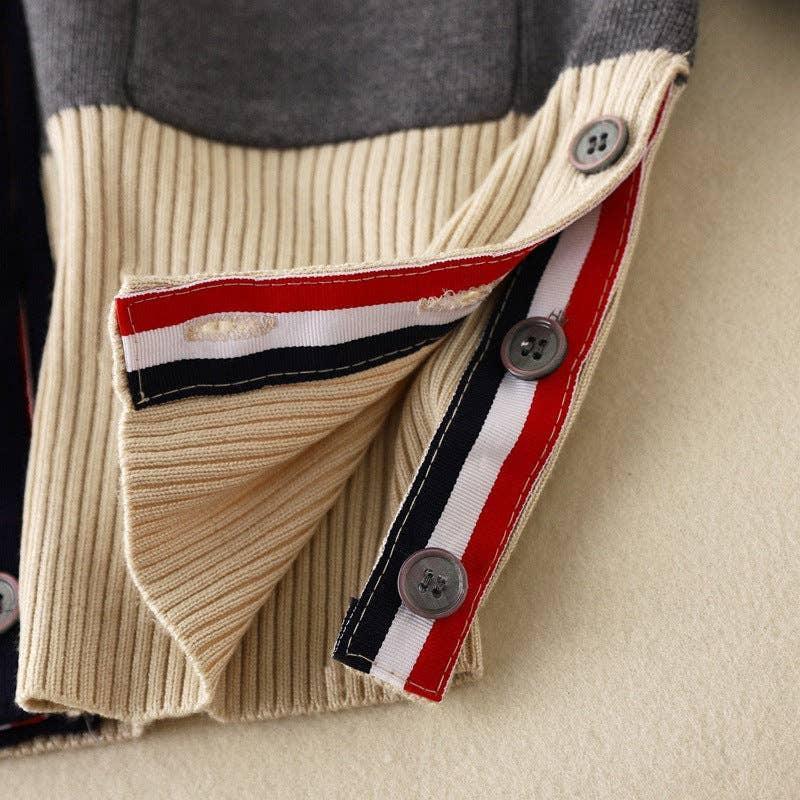 Splice V-Neck Single-Breasted Women Knit Cardigan