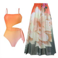 2 PCS Flower Print Swimsuit Bikini Set with Cover Y88
