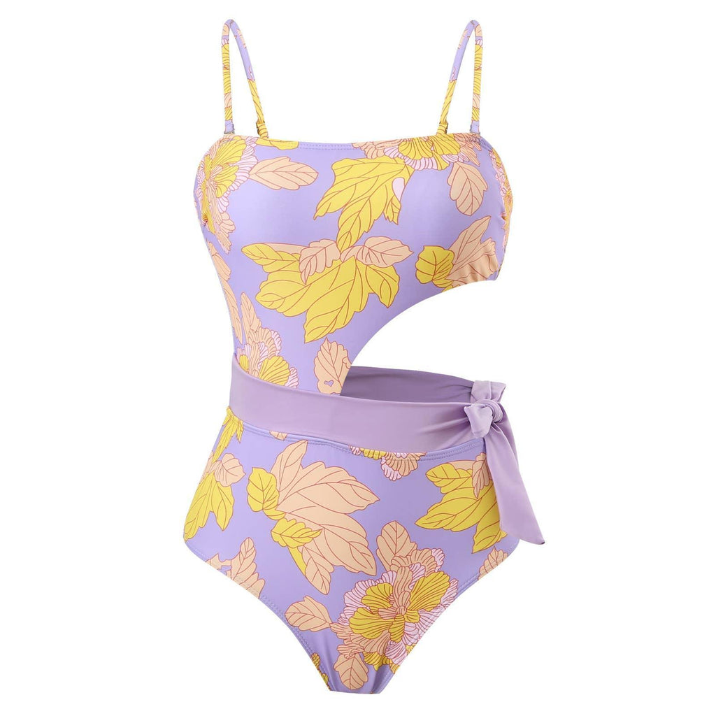 2 PCS Flower Print Swimsuit Bikini Set with Cover Y88