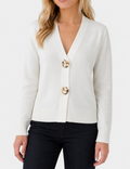 Ladies V Neck Gold Buttons Knit Cardigan Top