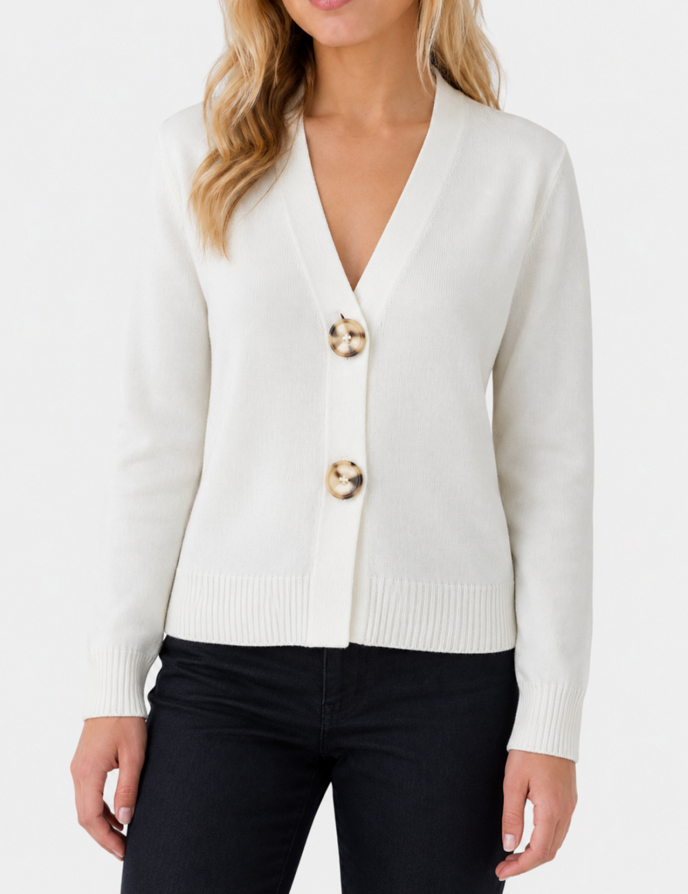 Ladies V Neck Gold Buttons Knit Cardigan Top