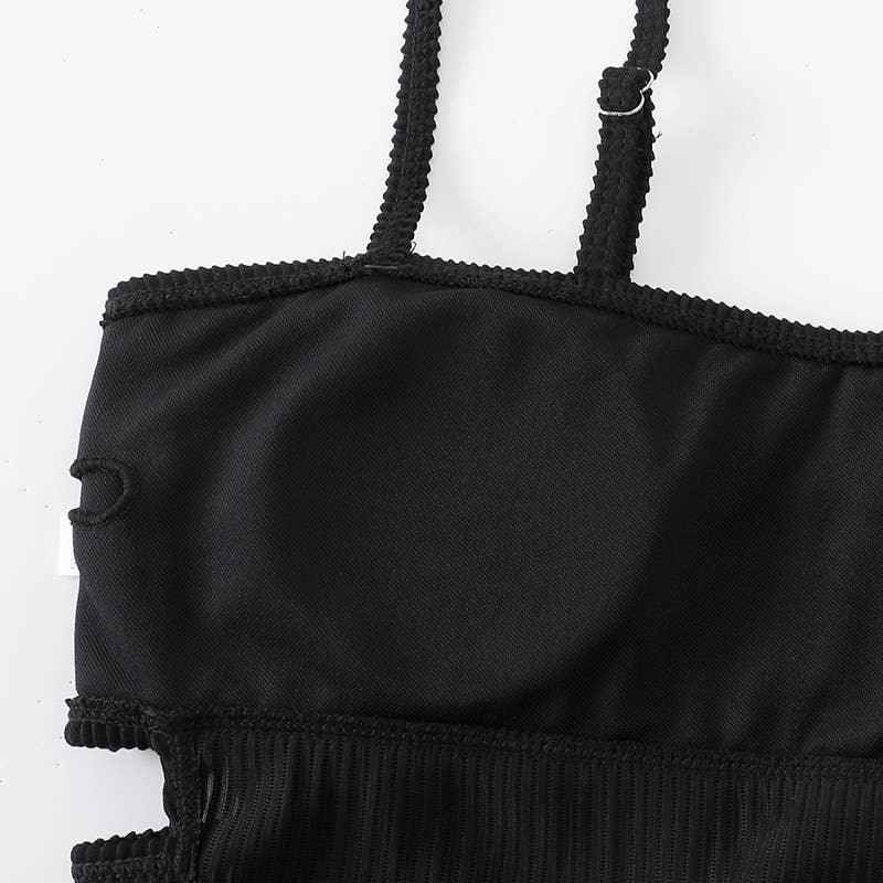 Wrinkle Solid Color Waist Cut Out One Piece Swimwear